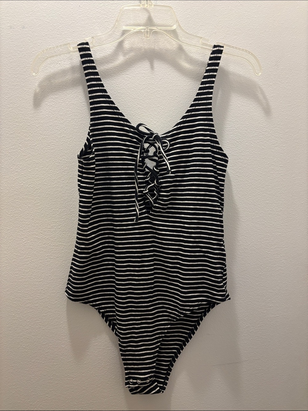 Topshop Black & White Striped Lace-Up Bodysuit
